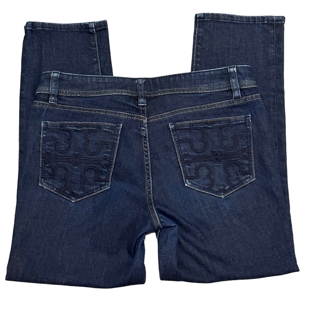 Tory Burch Cropped Stretch Jeans Womens Size 29 Blue Pockets Inseam 25”